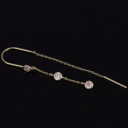 14K Gold Bezel CZ Threader Earrings