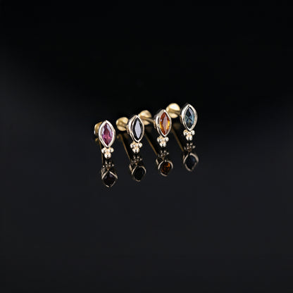 Rue • 14K Gold Tiny Marquise Cluster Natural Gemstone Flat Back Stud