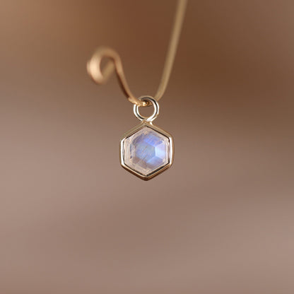 Ela • 14K Gold Hexagon Gemstone Hoop Charm