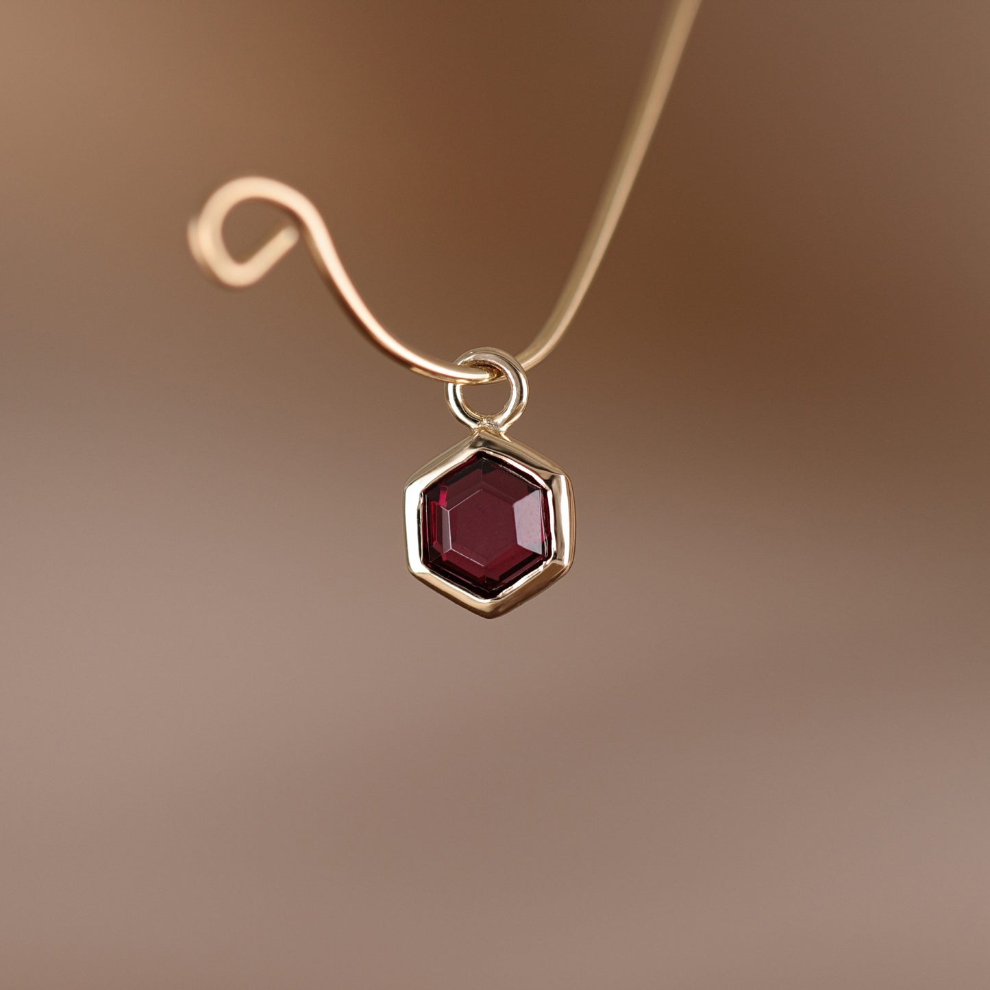 Ela • 14K Gold Hexagon Gemstone Hoop Charm