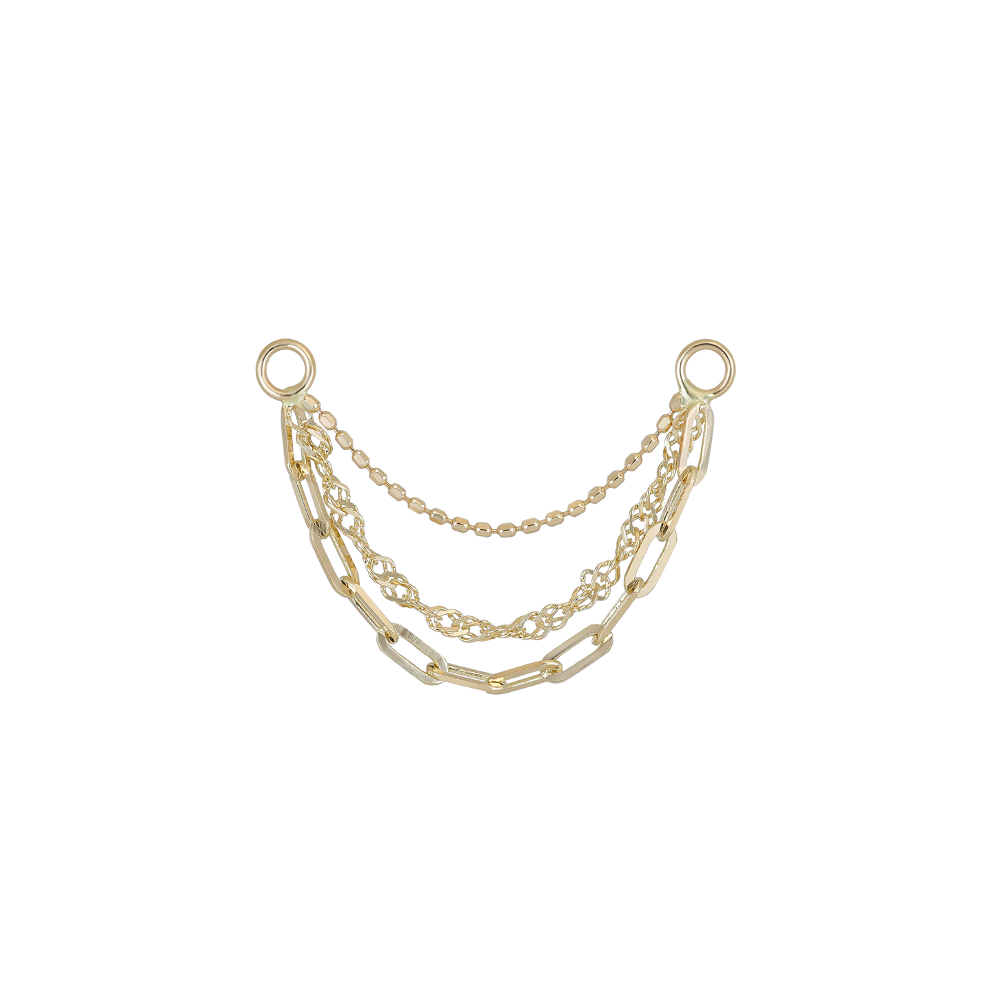 Front view of 14K yellow gold mixed chain attachment