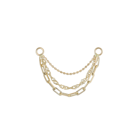 Front view of 14K yellow gold mixed chain attachment