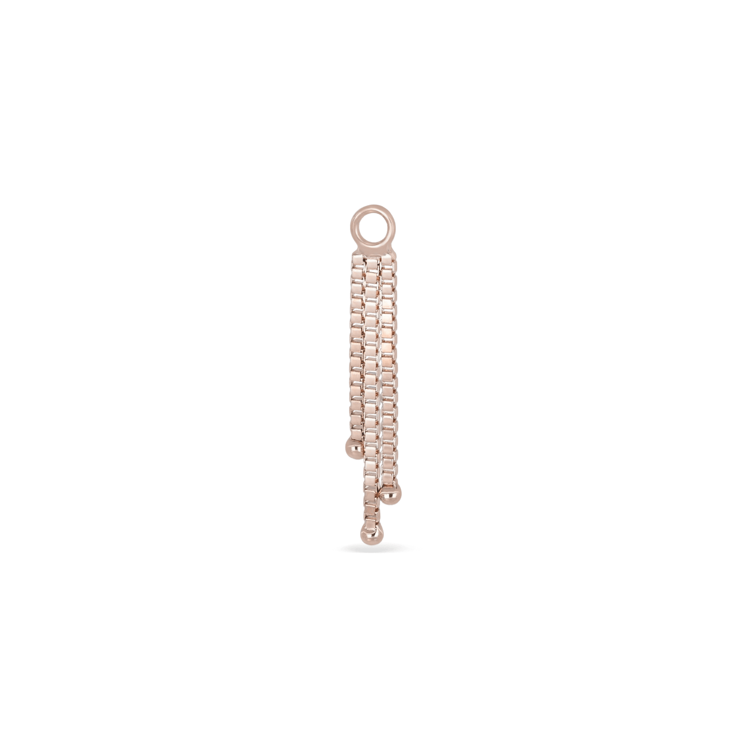 14K rose gold three slender box chains finished with polished ball tips charm