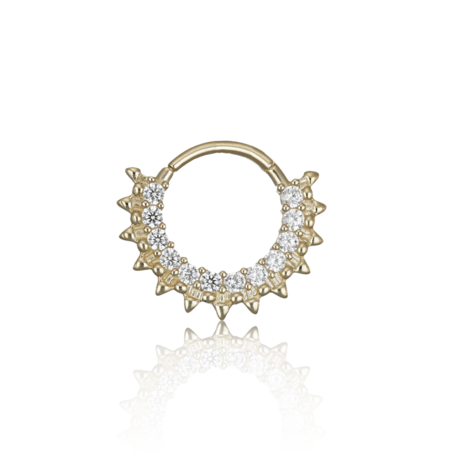 14K Gold Pave Gem Spike Clicker Hoop