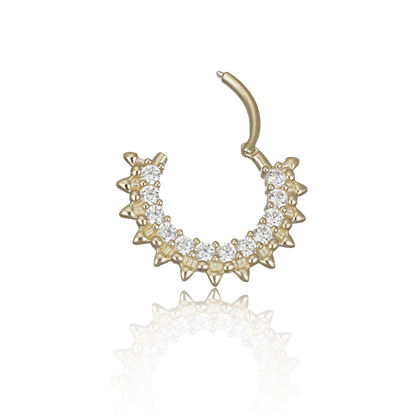 14K Gold Pave Gem Spike Clicker Hoop