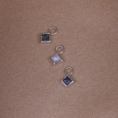 Neo 14K Gold Princess Cut Gemstone Hoop Charm