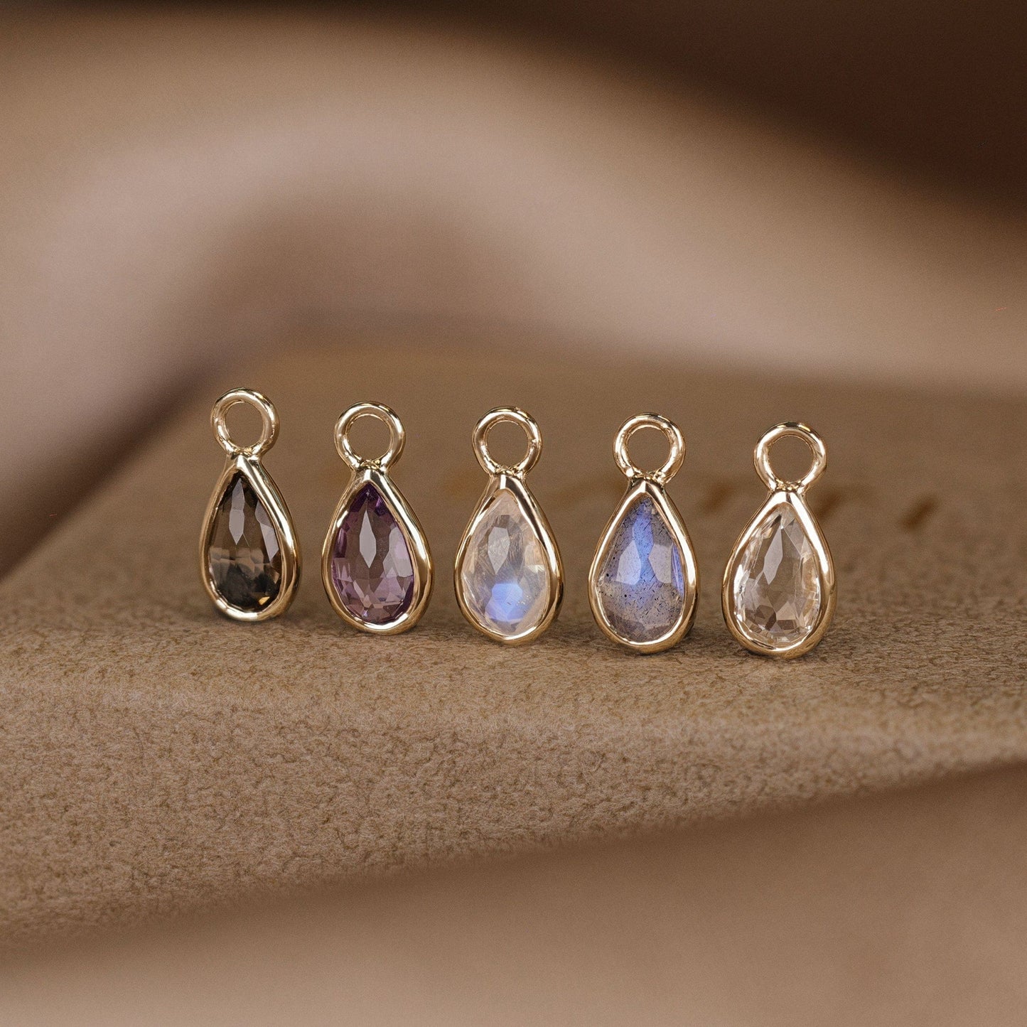 Solara• Briolette Teardrop Gemstone Hoop Charm