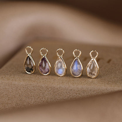Solara• Briolette Teardrop Gemstone Hoop Charm
