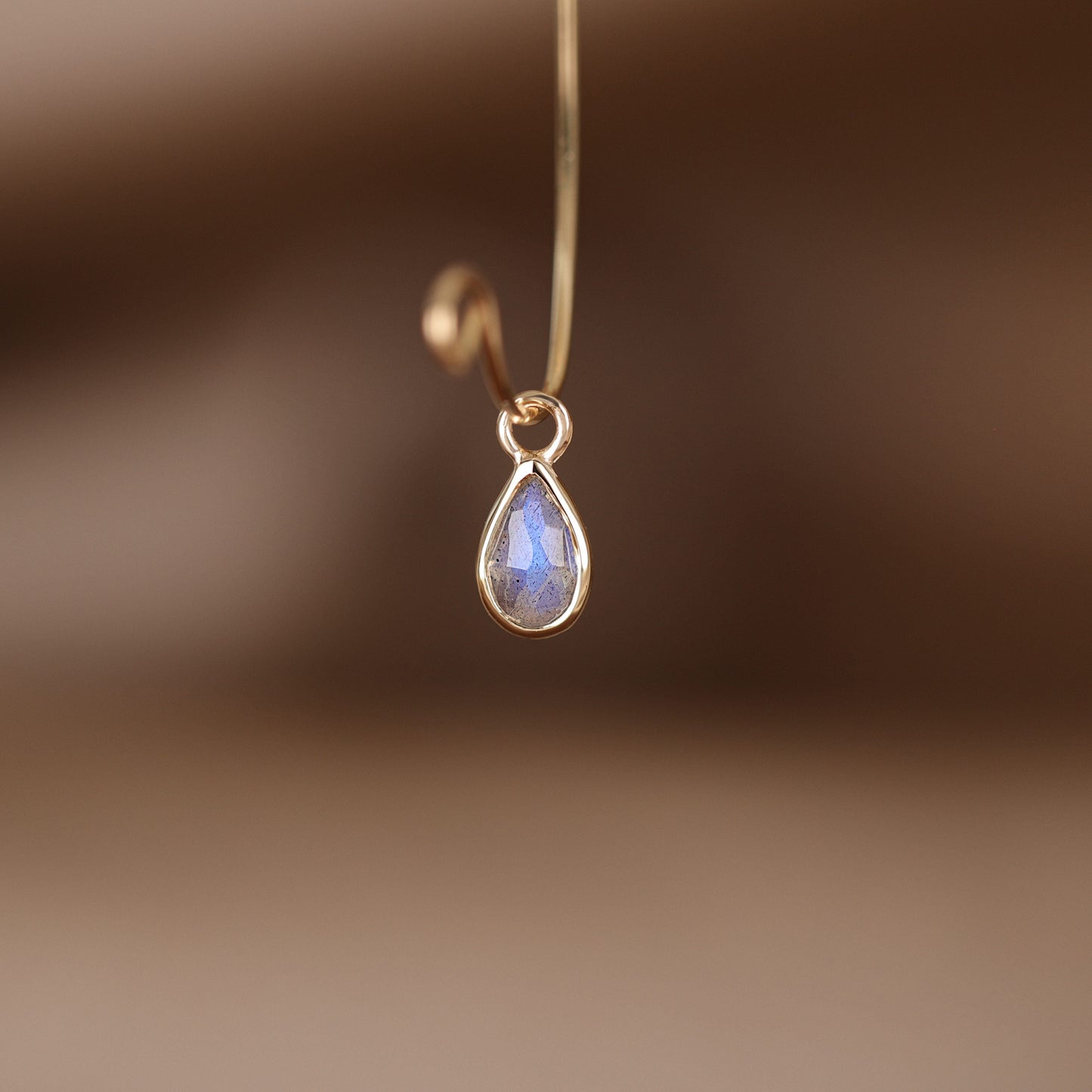 Solara• Briolette Teardrop Gemstone Hoop Charm