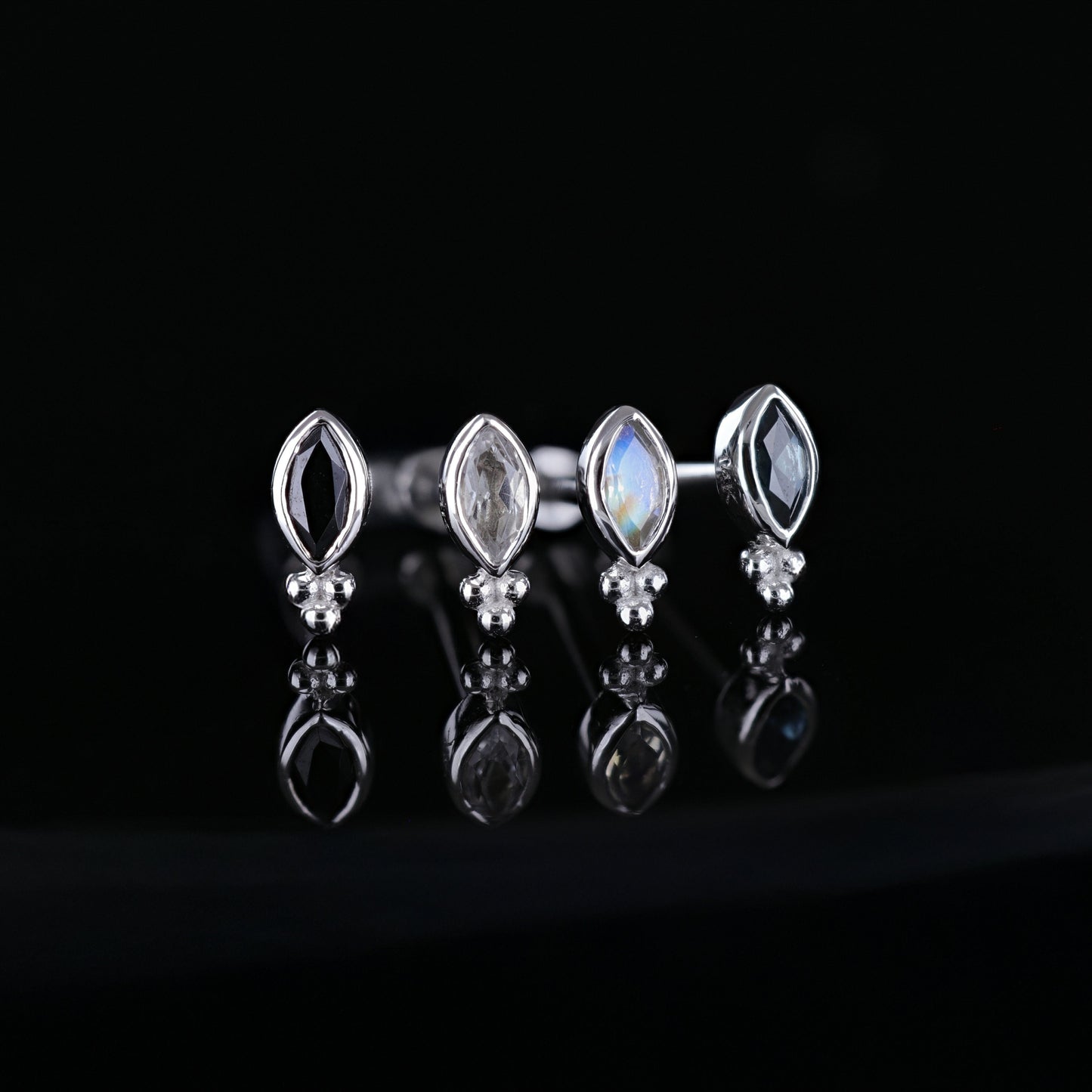 Rue • 14K Gold Tiny Marquise Cluster Natural Gemstone Flat Back Stud