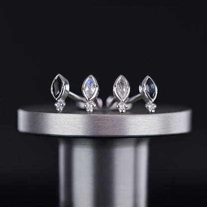 Rue • 14K Gold Tiny Marquise Cluster Natural Gemstone Flat Back Stud