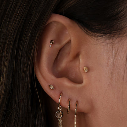 Tiny threadless end studs with brown diamond on flat piercing