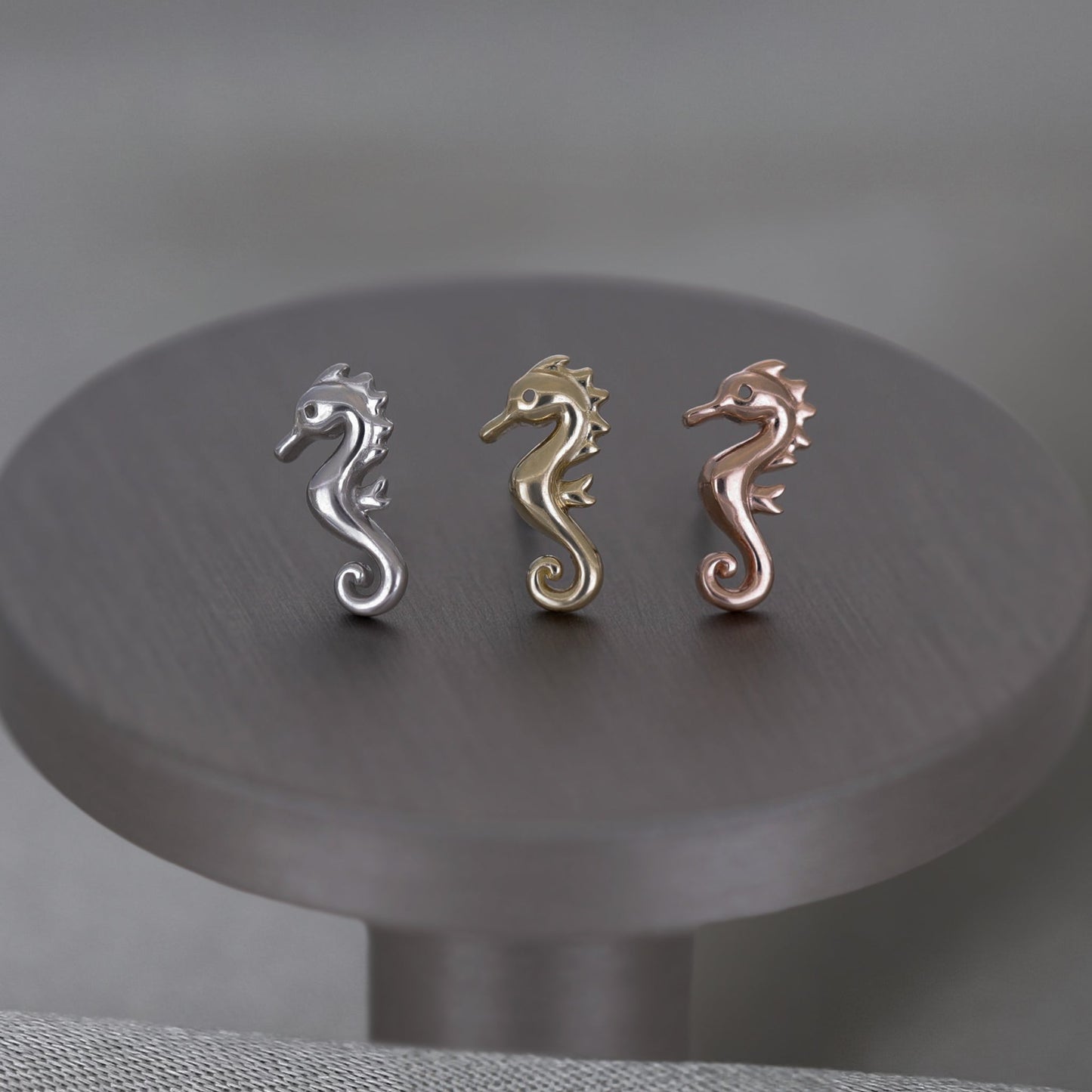 14K Solid Gold Tiny Seahorse Flat Back Earring - BEATTI