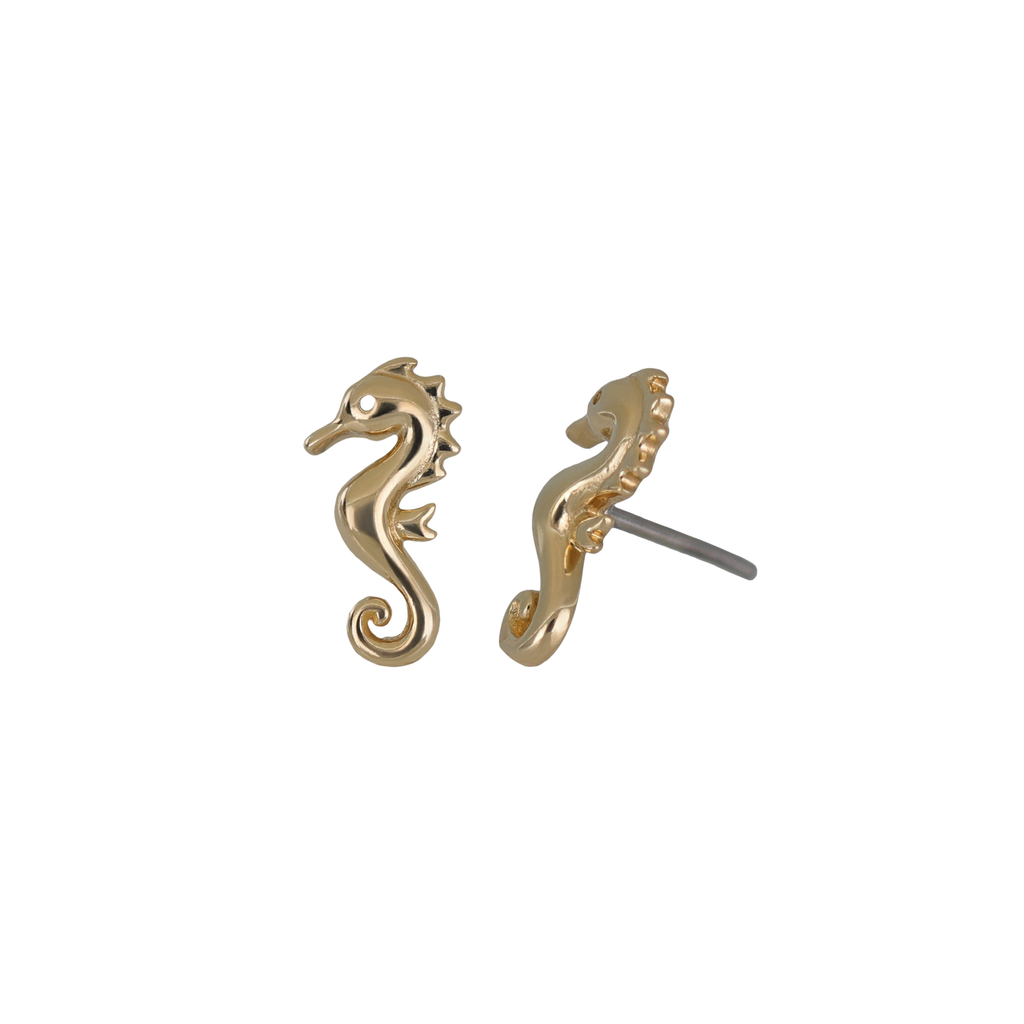 14K Solid Gold Tiny Seahorse Flat Back Earring - BEATTI